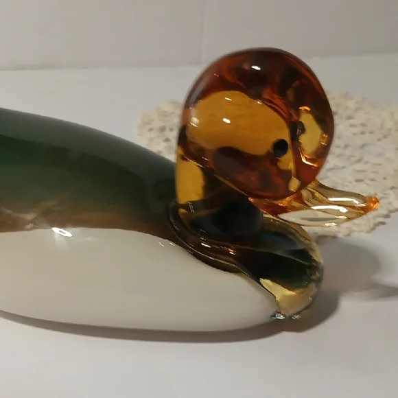 Murano Glass Duck Figurine - Green and Amber - Picture 13 of 13